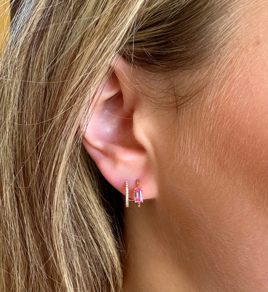 Earrings 14K Gold, Pink Sapphire, and Diamond Double Hoop Earrings