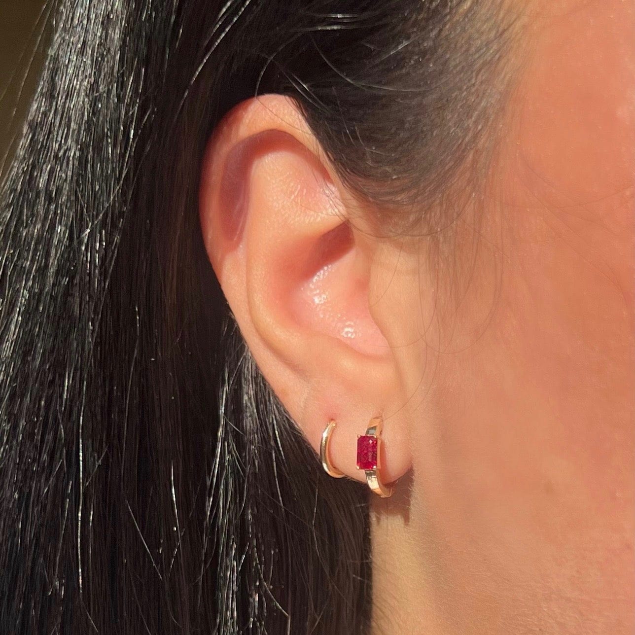 Earrings 14K Gold Ruby Huggie Hoops Earrings