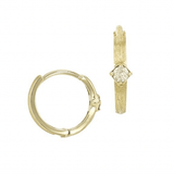 Earrings 14K Gold Single Diamond Brushed Huggie Hoops Earrings