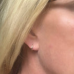 Earrings 14K Gold Single Diamond Brushed Huggie Hoops Earrings