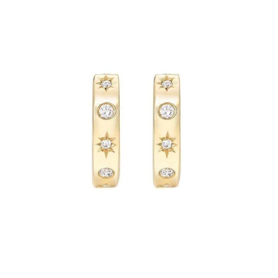 Earrings 14K Gold Star Diamond Cosmos Huggie Hoops Earrings