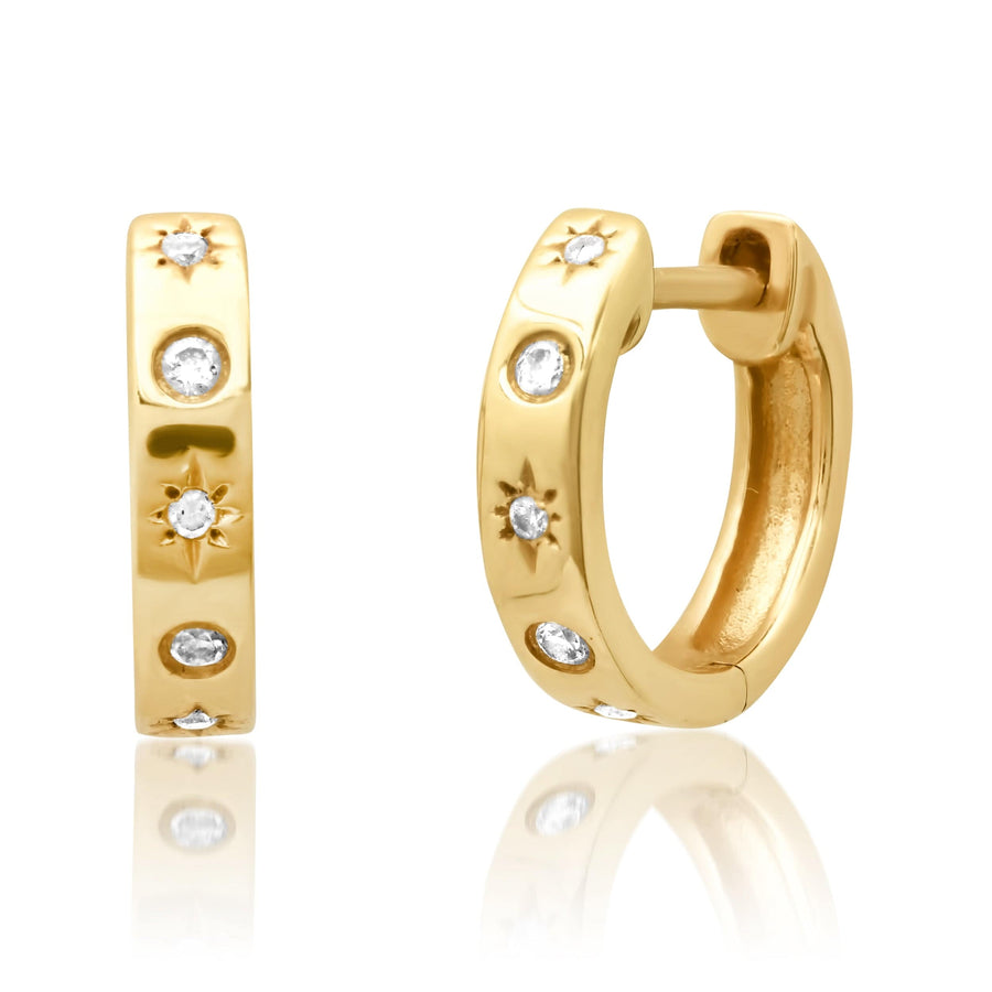 Earrings 14K Gold Star Diamond Cosmos Huggie Hoops Earrings