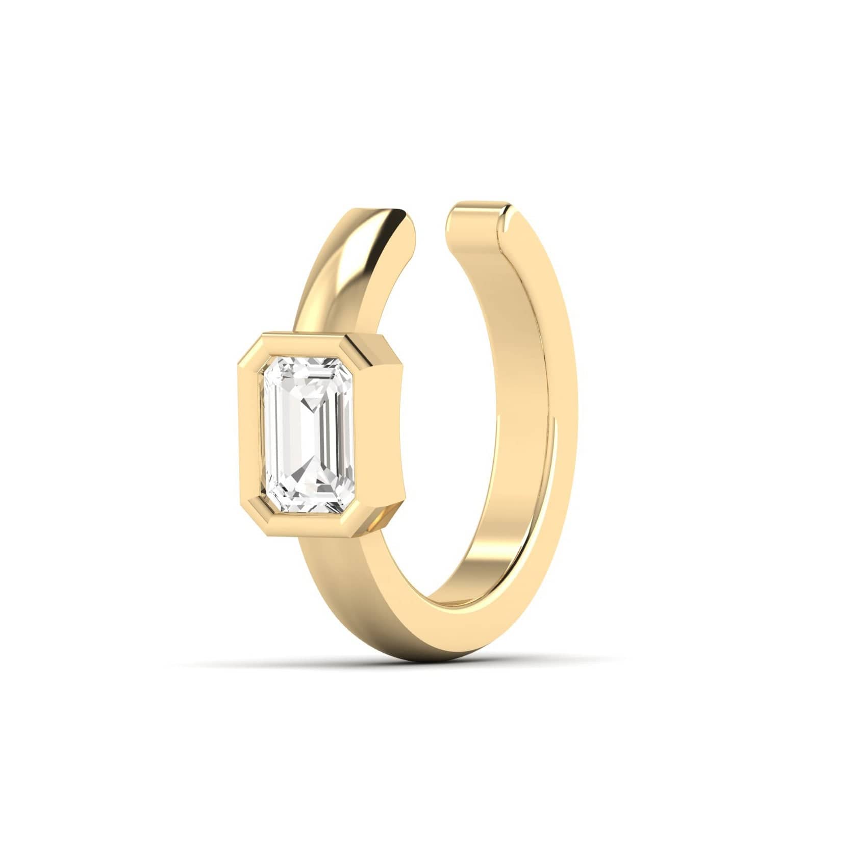 Earrings 14K or 18K Gold East West Emerald Cut Diamond Cuff Hoop Earring, lab grown