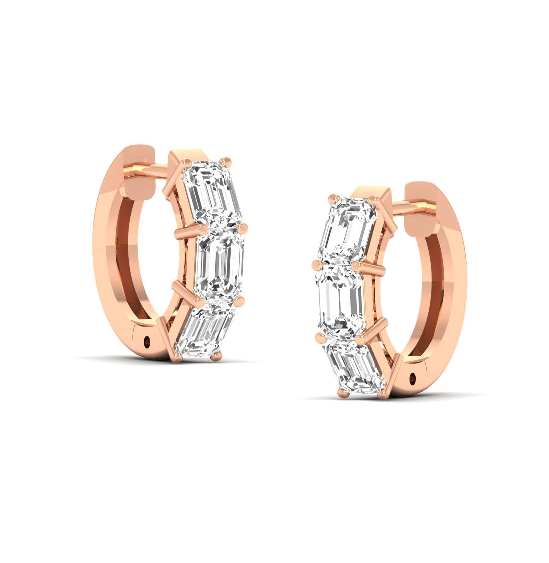 Earrings 14K or 18K Gold East West Emerald Cut Diamond Huggie Hoop Earrings, lab grown