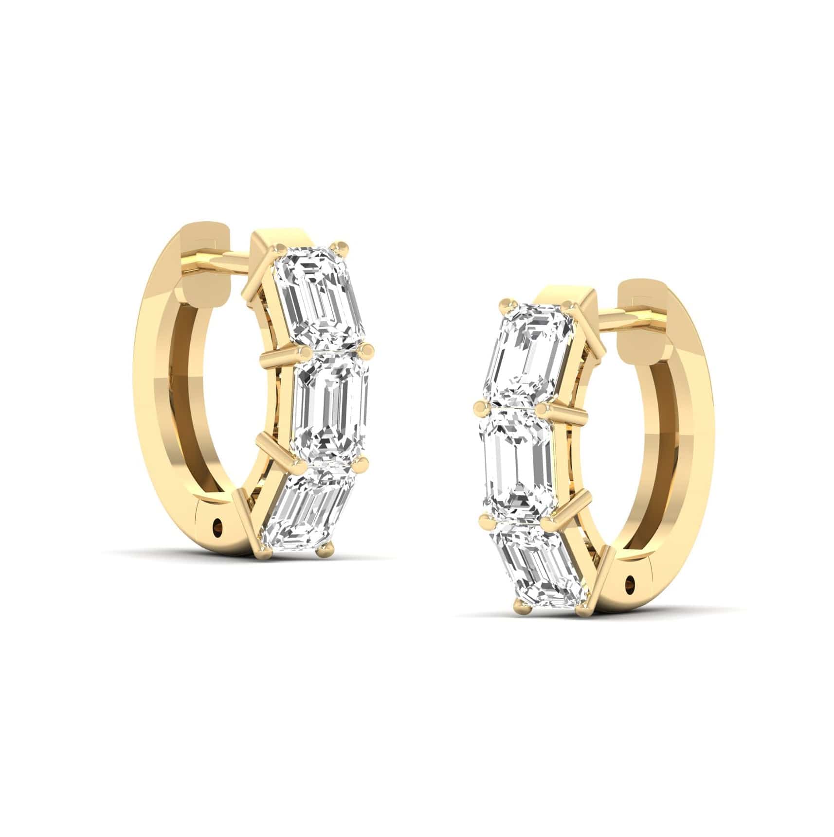 Earrings 14K or 18K Gold East West Emerald Cut Diamond Huggie Hoop Earrings, lab grown