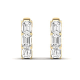 Earrings 14K or 18K Gold East West Emerald Cut Diamond Huggie Hoop Earrings, lab grown