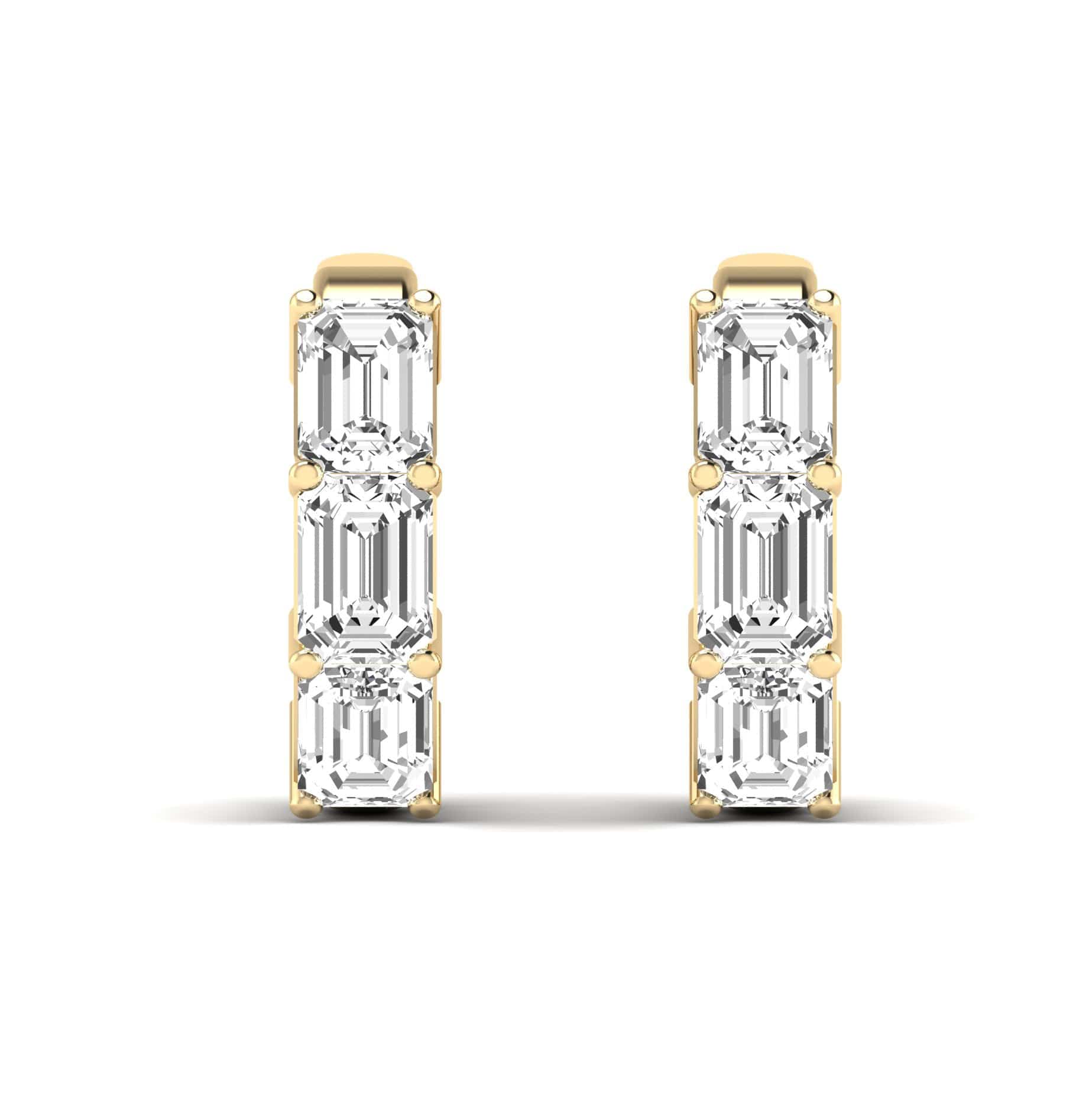 Earrings 14K or 18K Gold East West Emerald Cut Diamond Huggie Hoop Earrings, lab grown