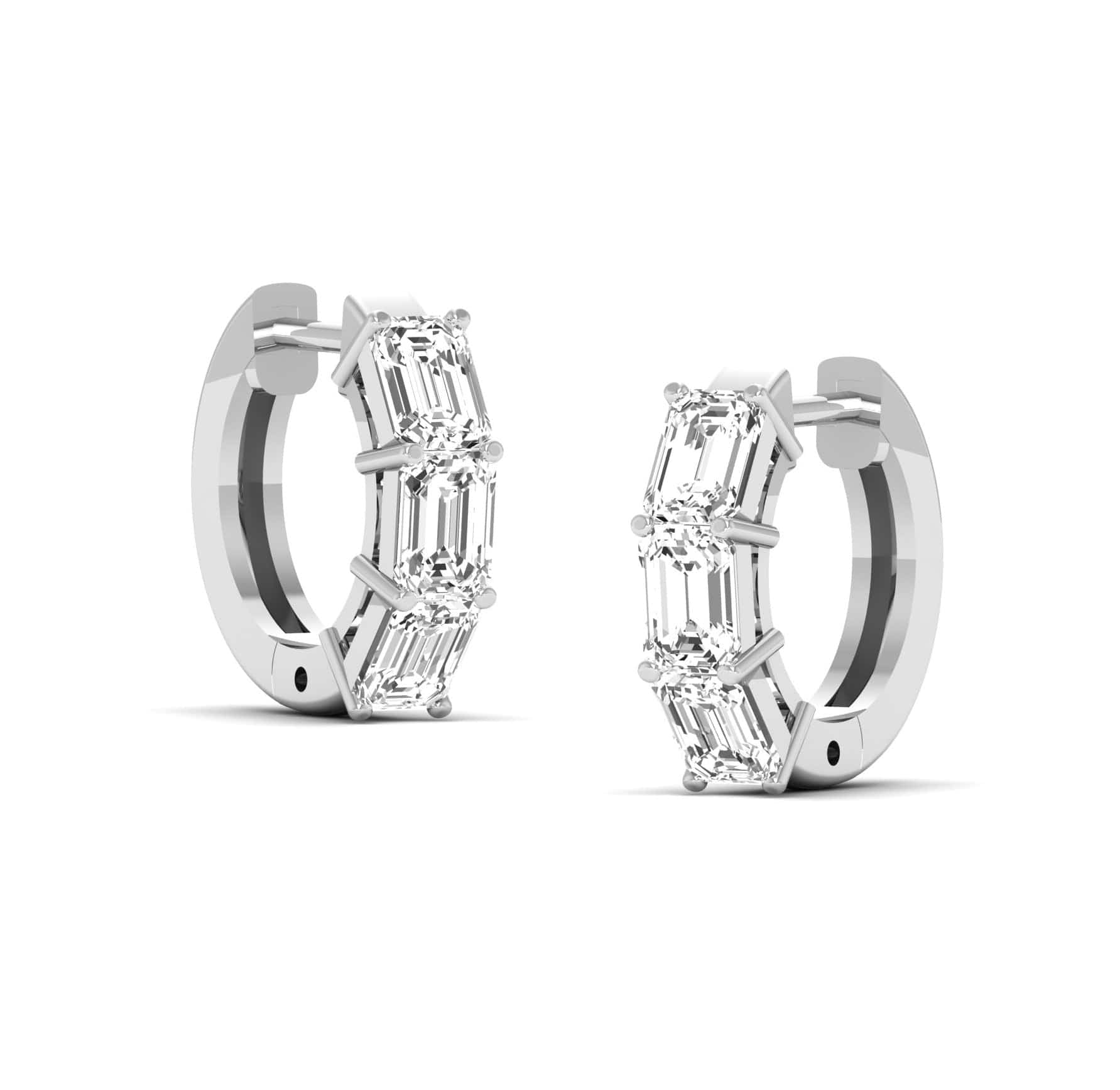 Earrings 14K or 18K Gold East West Emerald Cut Diamond Huggie Hoop Earrings, lab grown