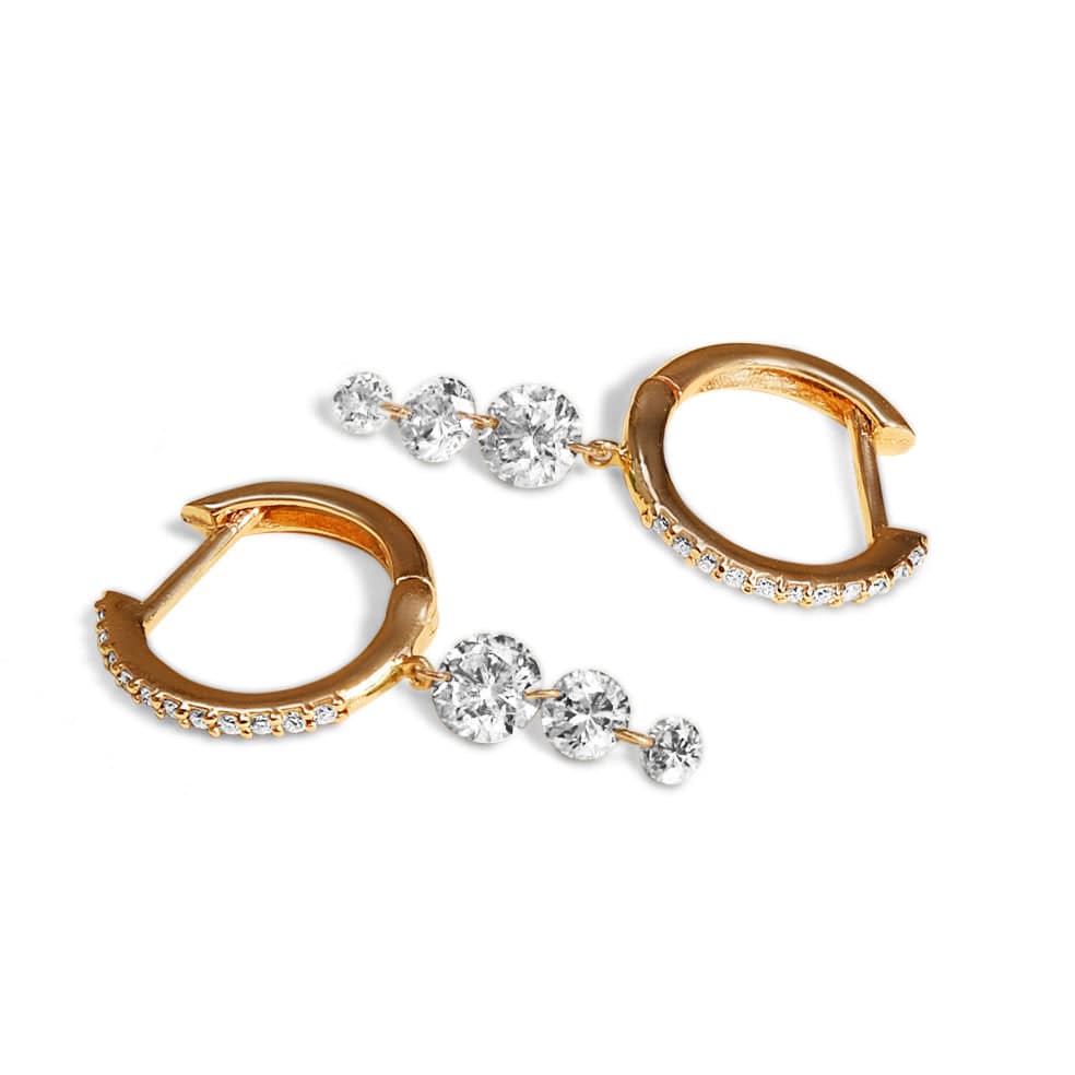 Earrings 18K Gold Drilled Triple Diamond Huggie Hoops Earrings