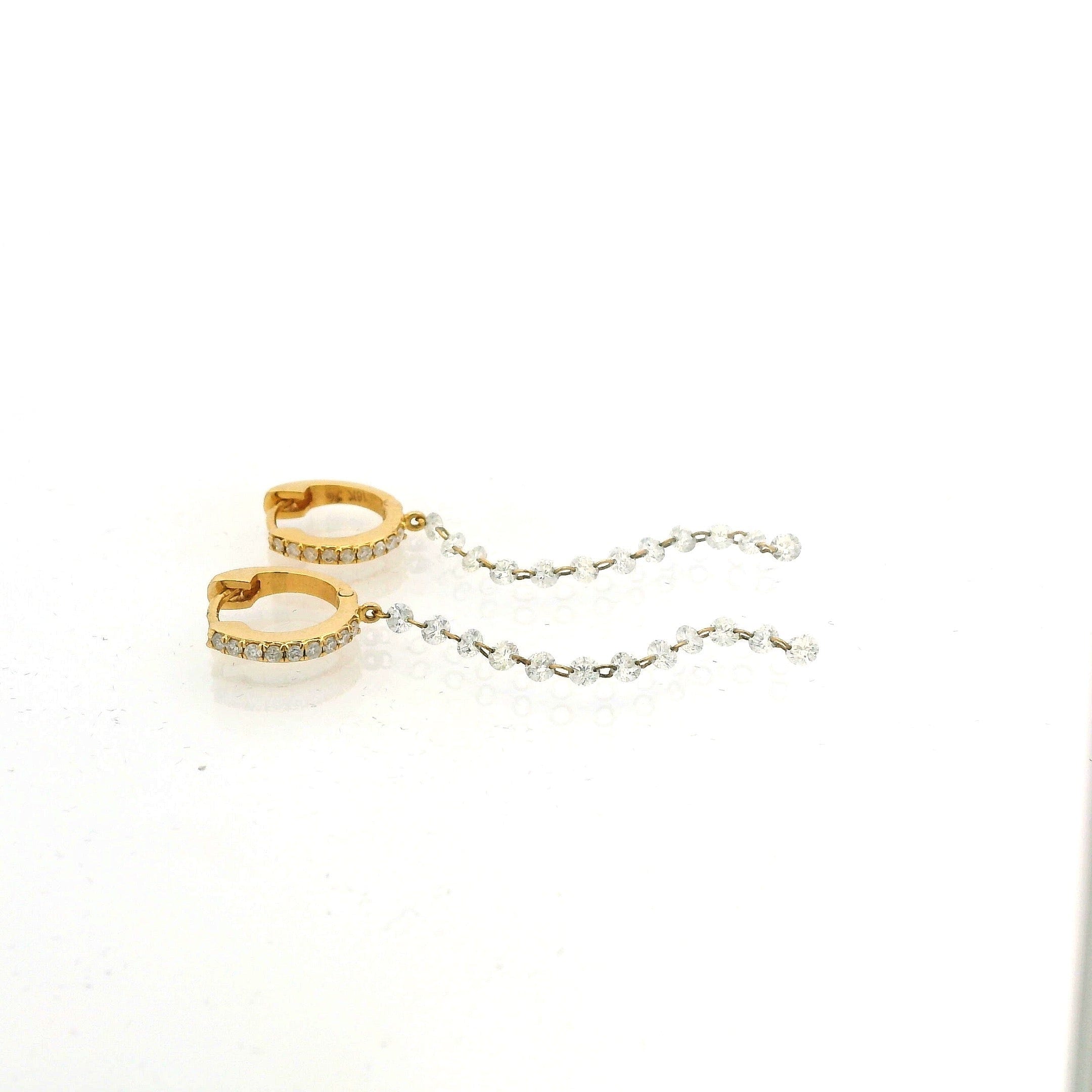 Earrings 18K Gold Invisible Set Laser Drilled Drop Diamond Huggie Hoops Earrings
