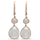 Earrings 6 / Rose Gold Moonstone and Diamond Drop Hoop Earrings