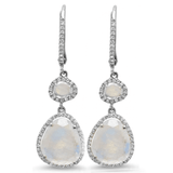 Earrings 6 / White Gold Moonstone and Diamond Drop Hoop Earrings
