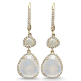 Earrings 6 / Yellow Gold Moonstone and Diamond Drop Hoop Earrings