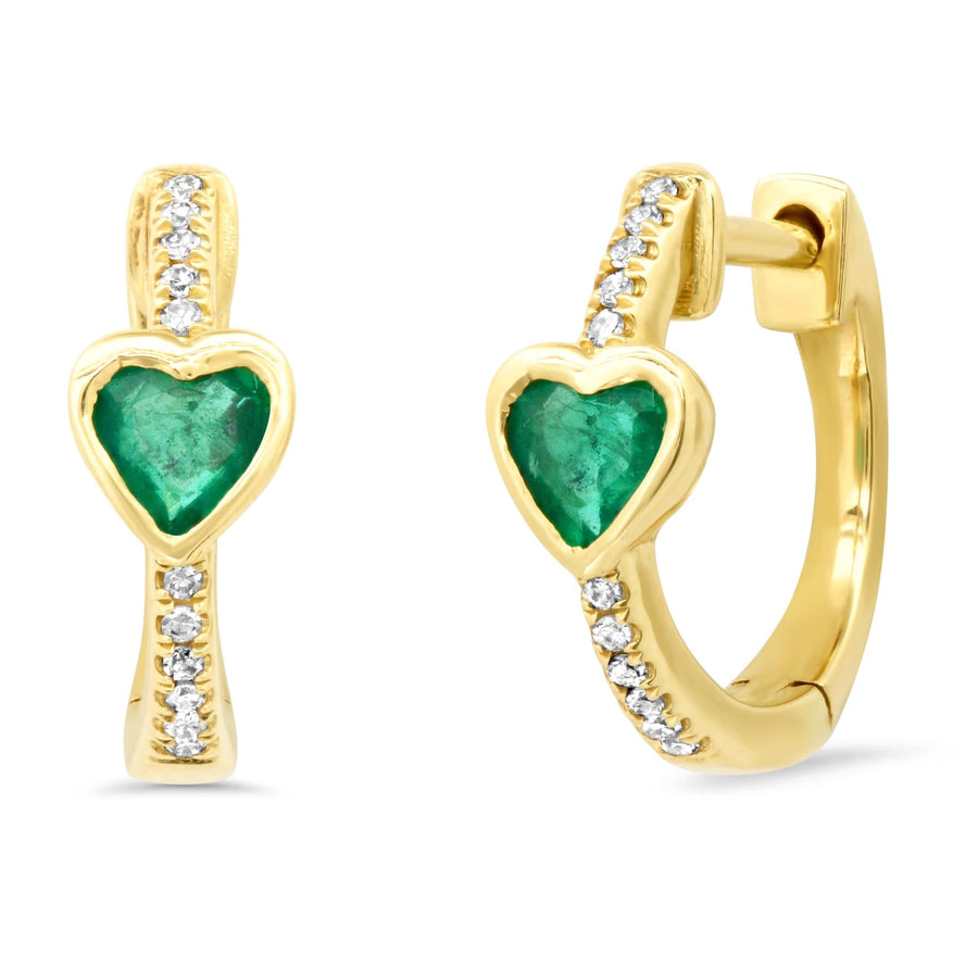 Earrings Emerald Hearts and Diamond Huge Hoop Earrings
