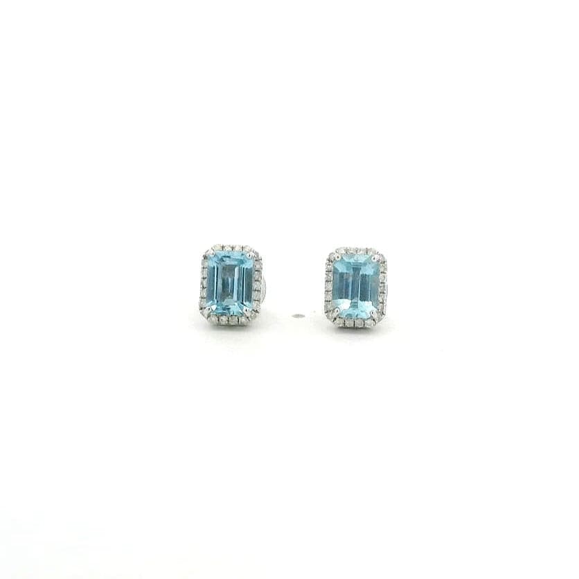 Earrings Rose Gold / 14K 14K & 18K Gold Aquamarine and Halo Diamond Stud Earrings (Copy)