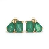 Earrings Rose Gold / 14K 14K & 18K Gold Emerald, Emerald & Pear Shape Double Stone Stud Earrings