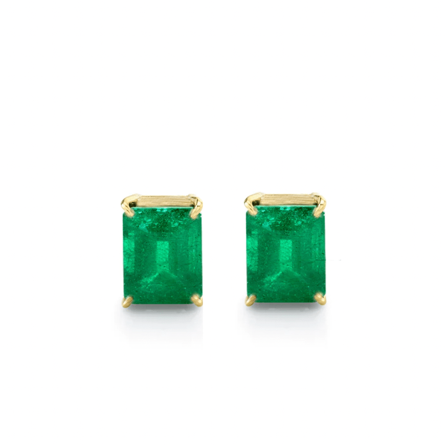 Earrings Rose Gold / 14K 14K & 18K Gold Emerald Stud Earrings, 6 x 4 mm