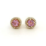 Earrings Rose Gold / 14K 14K & 18K Gold Mini Pink Sapphire Round Halo Diamond Stud Earrings