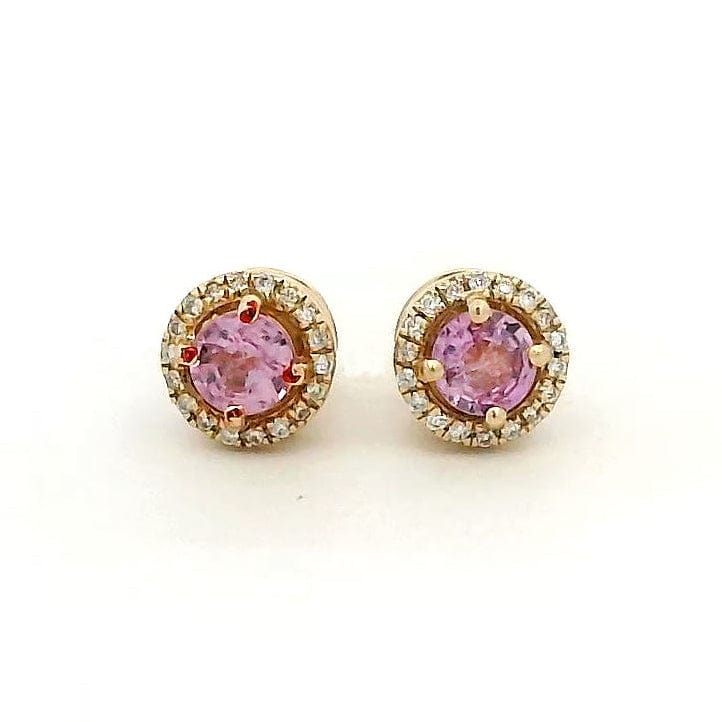 Earrings Rose Gold / 14K 14K & 18K Gold Mini Pink Sapphire Round Halo Diamond Stud Earrings