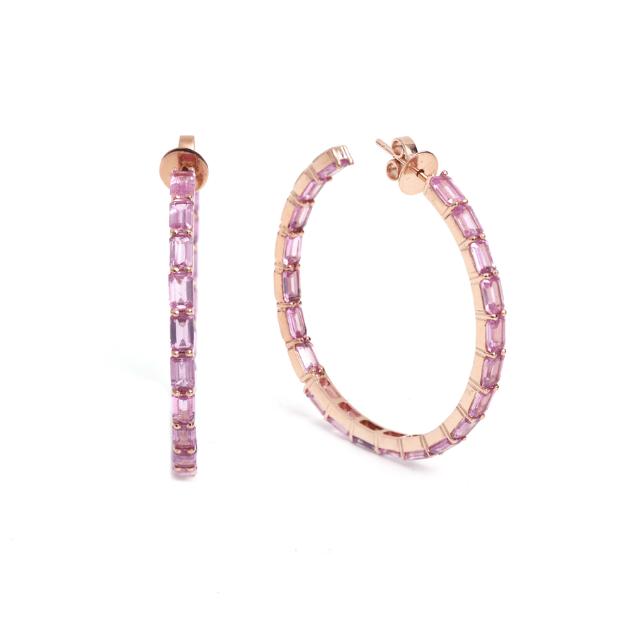Earrings Rose Gold / 14K 14K & 18K Gold Pink Sapphire Inside Outside Hoop Earrings