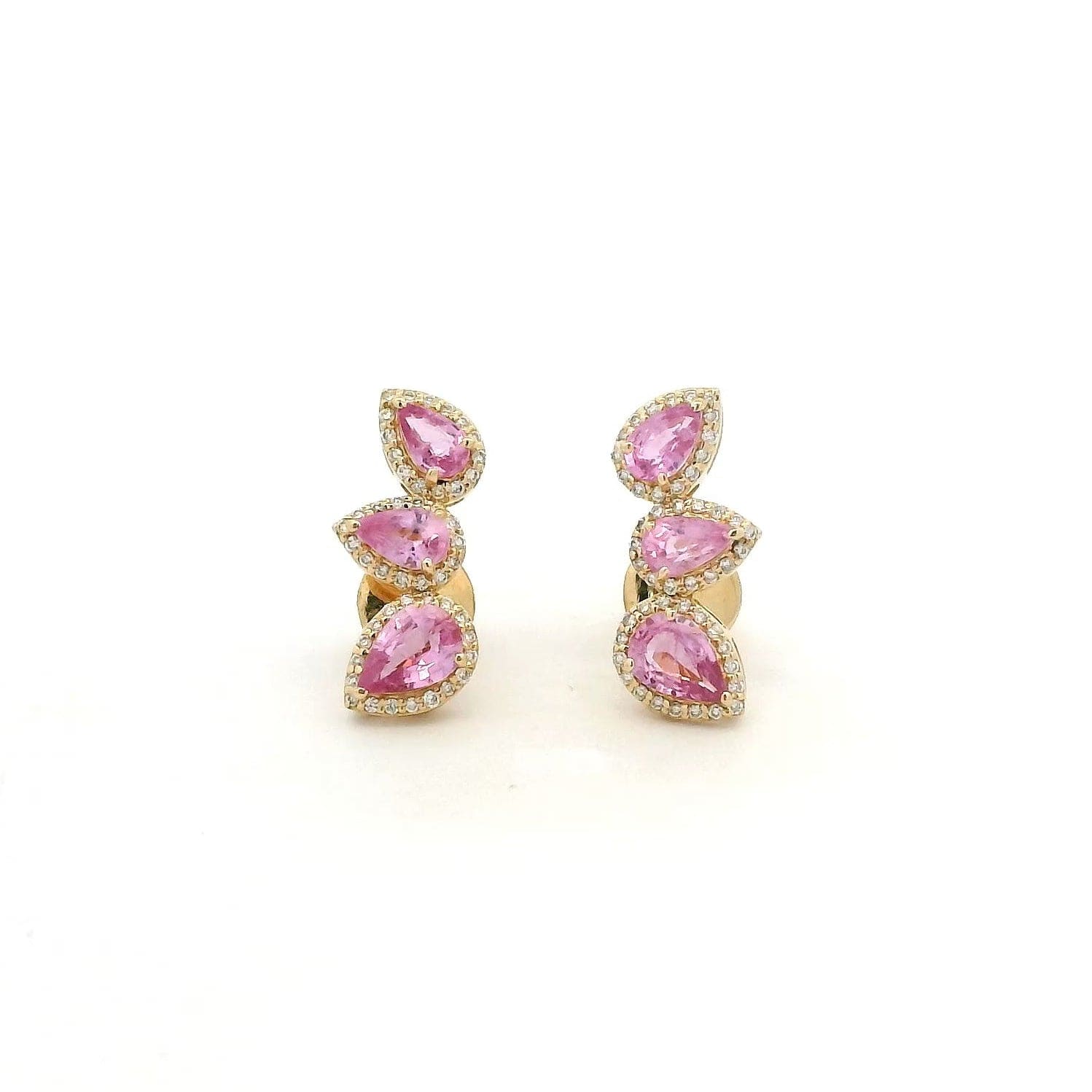 Earrings Rose Gold / 14K 14K & 18K Gold Three Pear Pink Sapphire and Diamond Crawler Earrings