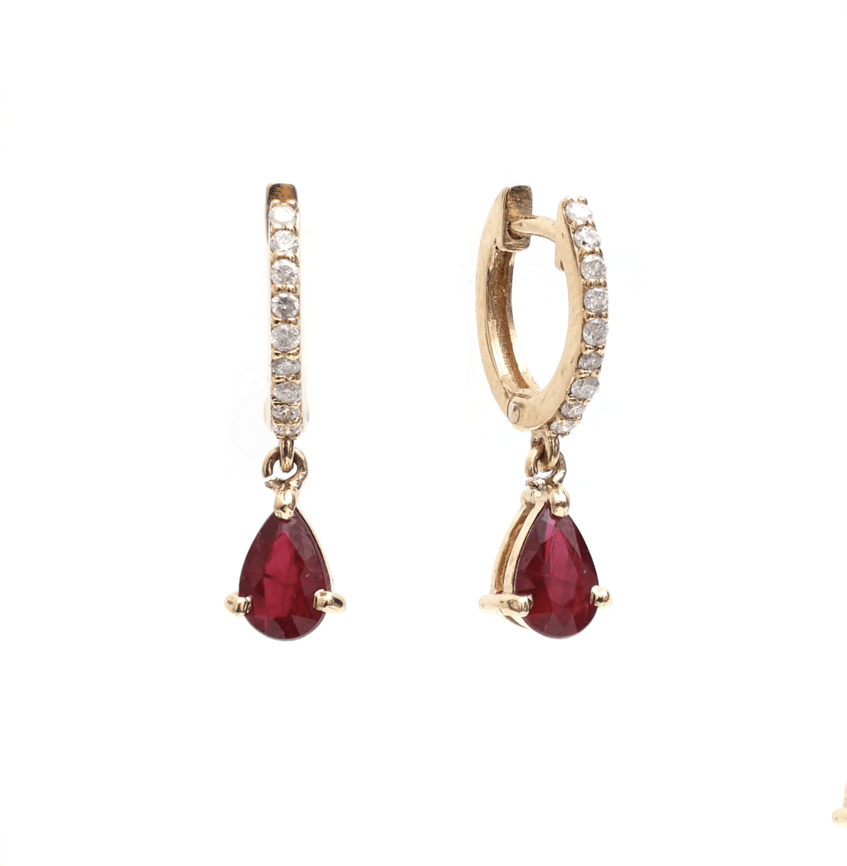 Earrings Rose Gold / 14K 14K and 18K Gold Ruby Pear Dangle Huggie Hoop Earrings