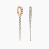 Earrings Rose Gold 14K Gold and Diamond Dagger Hoops Earrings, Long, Single Row Diamonds