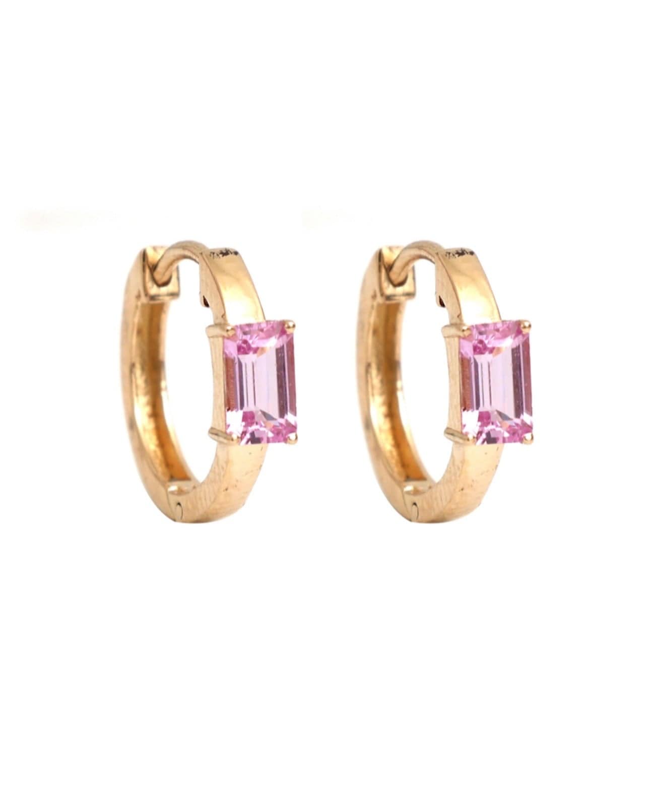 Earrings Rose Gold 14K Gold and Pink Sapphire Huggie Hoops Earrings