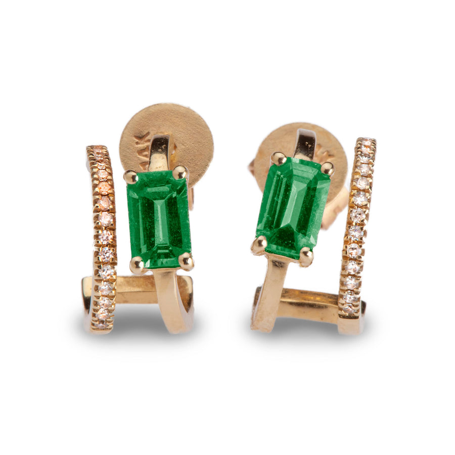 Earrings Rose Gold 14K Gold Emerald and Diamond Double Hoop Earrings