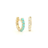 Earrings Rose Gold 14K Gold Half and Half Turquoise and Diamond Huggie Hoops Earrings