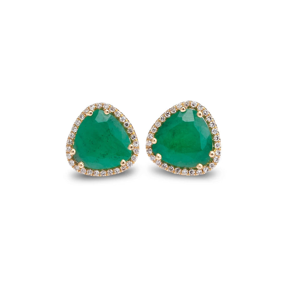 Earrings Rose Gold 14K Gold Organic Emerald and Diamond Stud Earrings