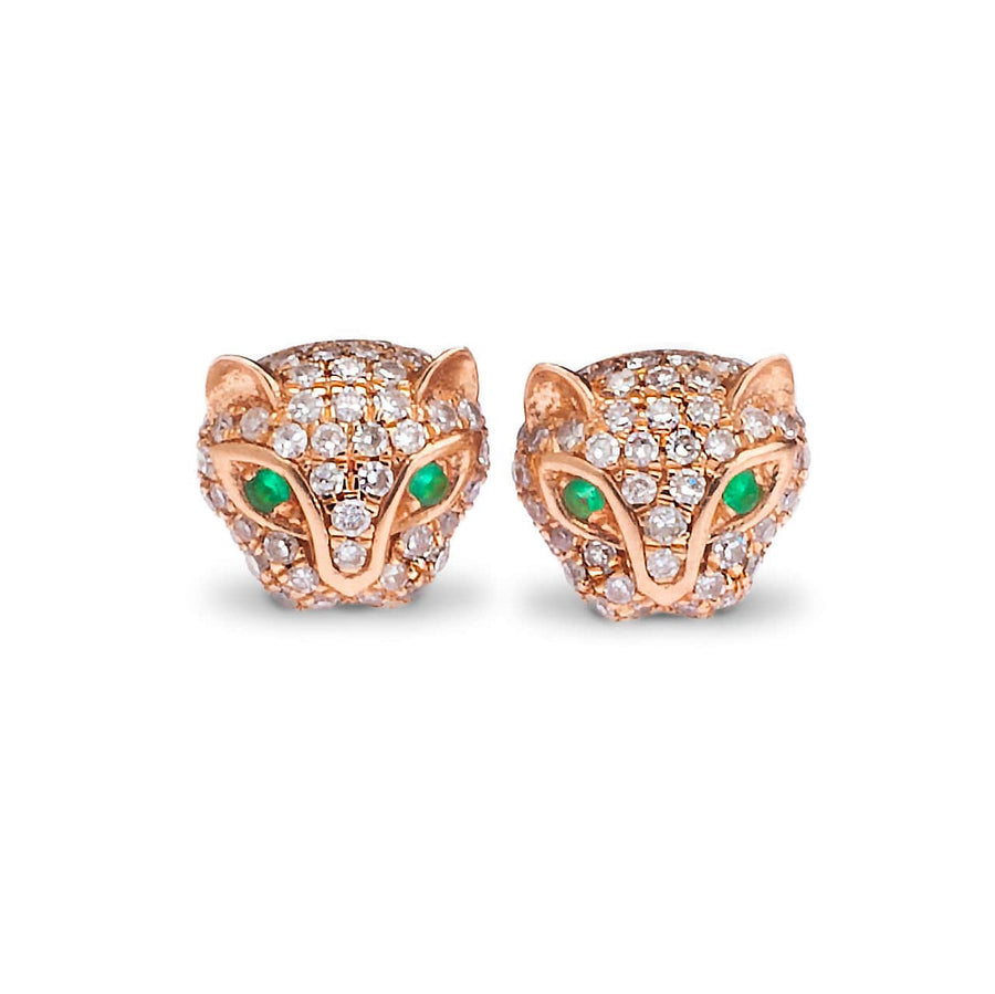 Earrings Rose Gold 14K Gold Panther Stud Earrings with Emerald Eyes