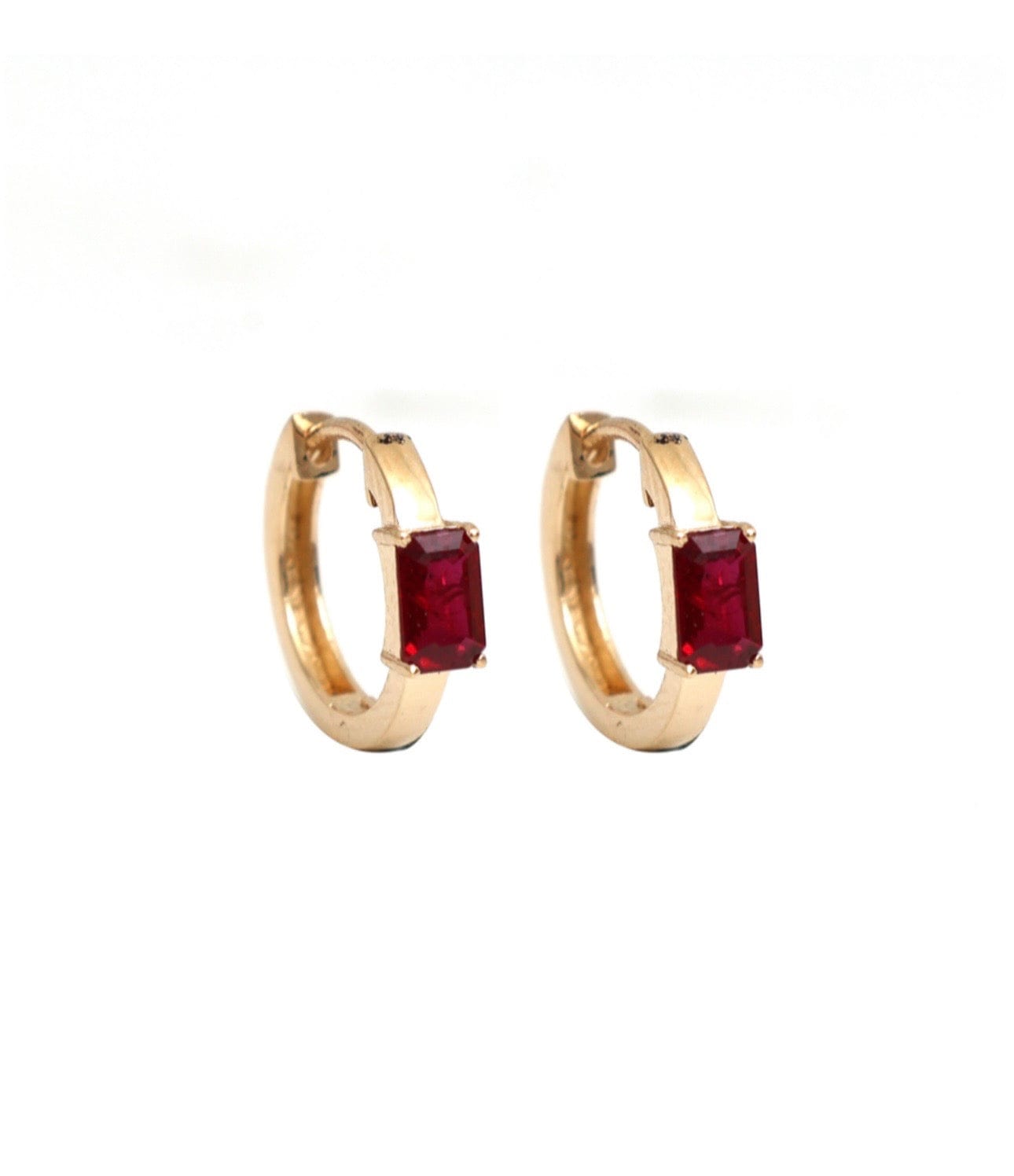 Earrings Rose Gold 14K Gold Ruby Huggie Hoops Earrings