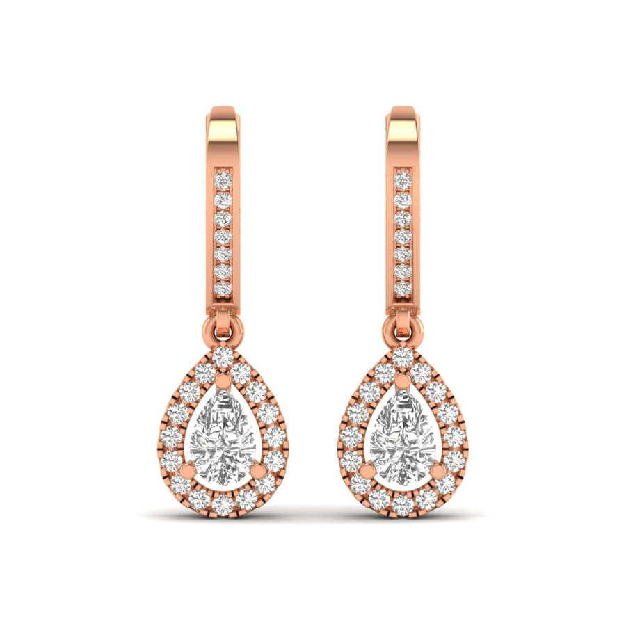 Earrings Rose Gold / 14K Halo Pear Diamond Drop  Earrings, Lab Grown