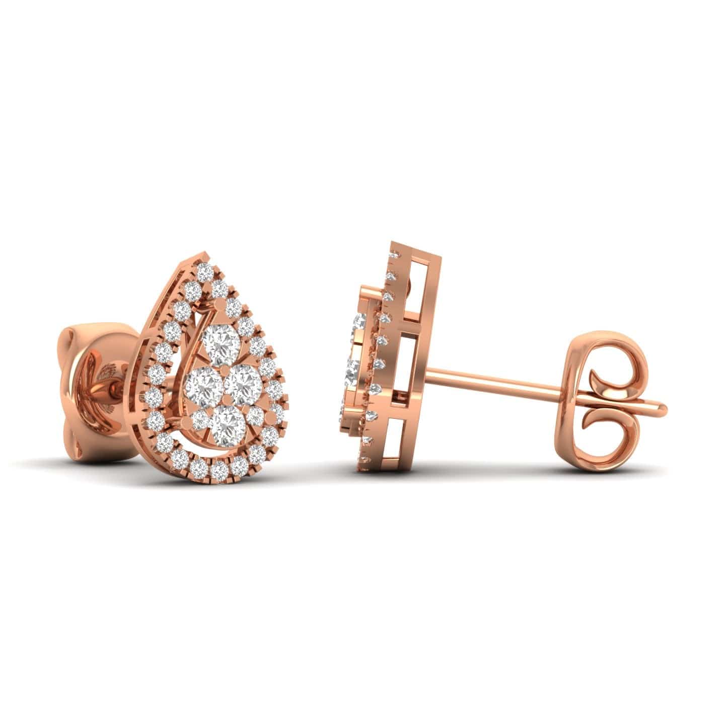 Earrings Rose Gold / 14K Halo Pear Diamond Stud Earrings, Lab Grown
