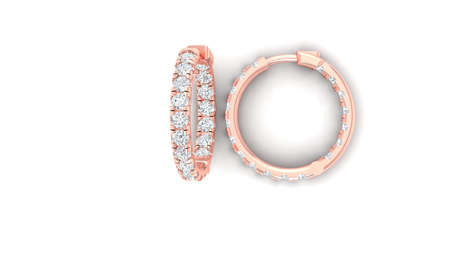 Earrings Rose Gold / 14K Inside Outside Medium Diamond Hoop Earrings Lab Grown