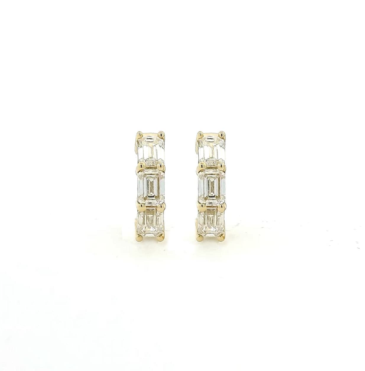 Earrings Rose Gold 14K or 18K Gold East West Emerald Cut Diamond Huggie Hoop Earrings, lab grown