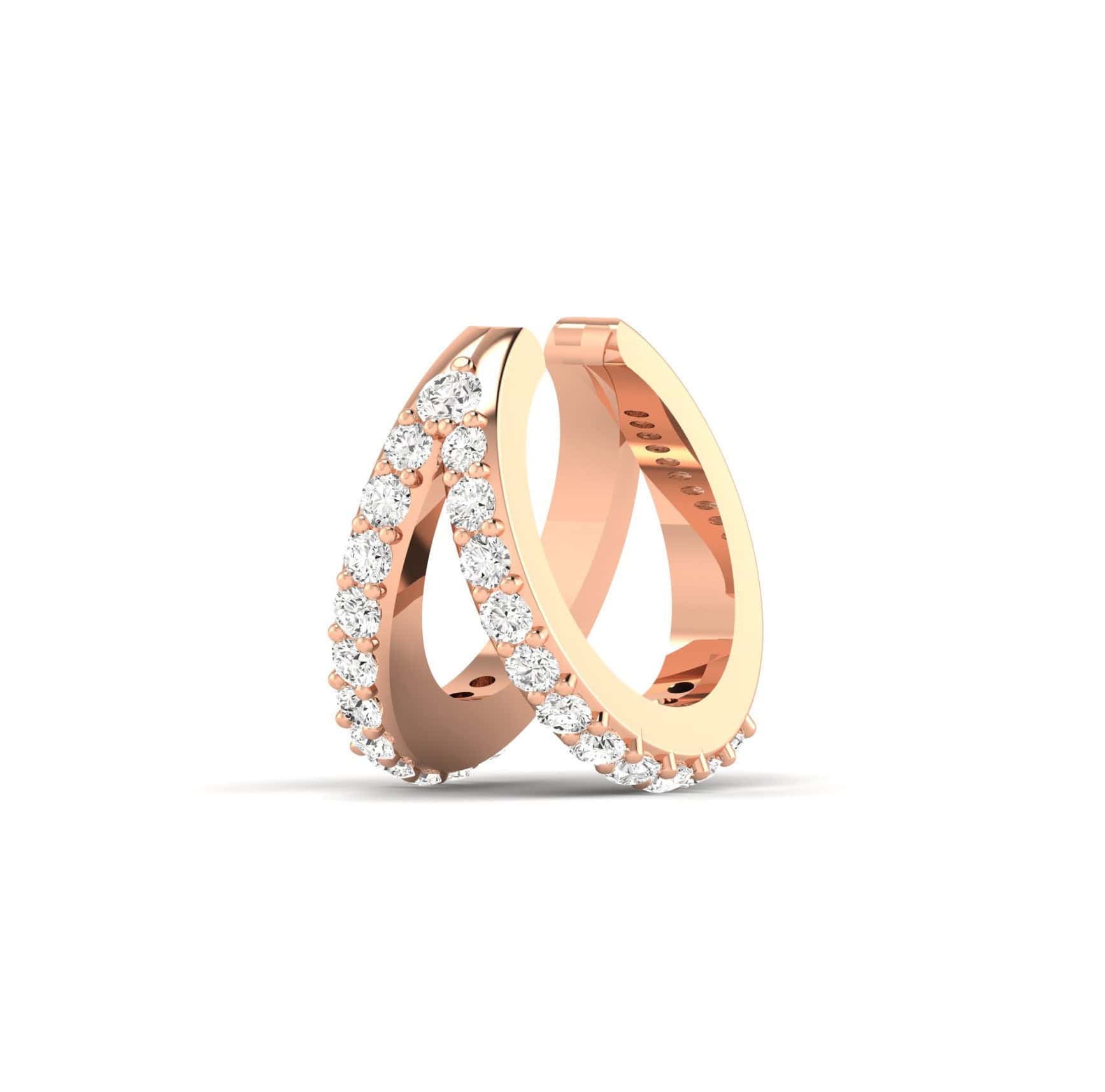 Earrings Rose Gold 14K or 18K Gold Two Hoop Pave Diamond Cuff Earring, lab grown