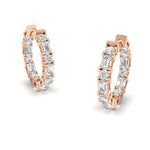 Earrings Rose Gold / 14K Round and Emerald Cut Diamond Hoop Earrings Lab Grown