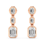 Earrings Rose Gold / 14K Trio Emerald Cut Diamond Bezel Set Drop Earrings, Lab Grown