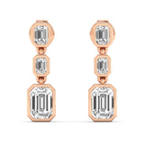 Earrings Rose Gold / 14K Trio Emerald Cut Diamond Bezel Set Drop Earrings, Lab Grown