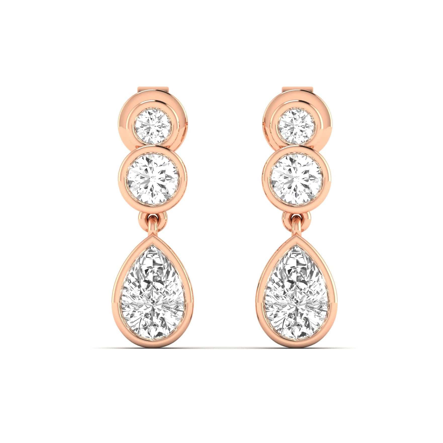 Earrings Rose Gold / 14K Trio Pear Diamond Bezel Set Drop Earrings, Lab Grown