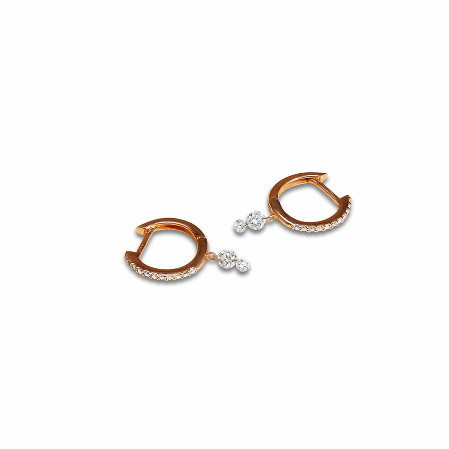 Earrings Rose Gold 18K Gold Drilled Double Diamond Huggie Hoops Earrings