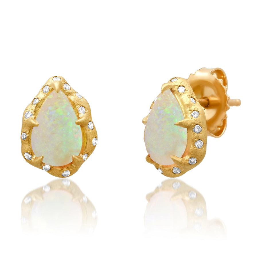 Earrings Rose Gold 18K Gold Organic Opal and Diamond Stud Earrings
