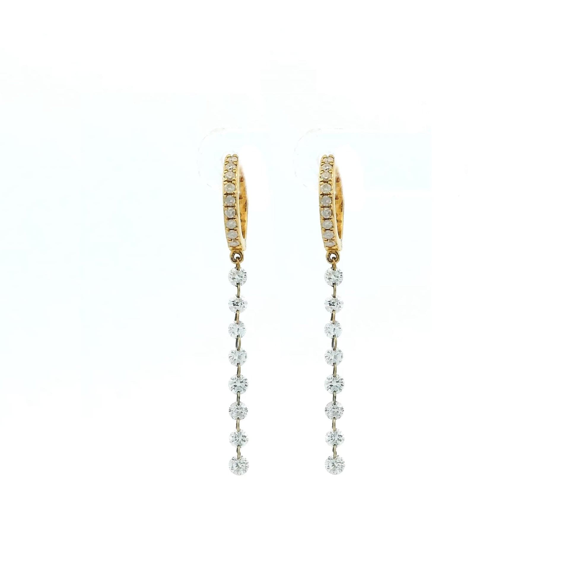 Earrings Rose Gold / 8 Diamonds 18K Gold Invisible Set Laser Drilled Drop Diamond Huggie Hoops Earrings, 8 or 12 Diamonds