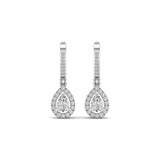 Earrings White Gold / 14K Halo Pear Diamond Drop Earrings, Lab Grown