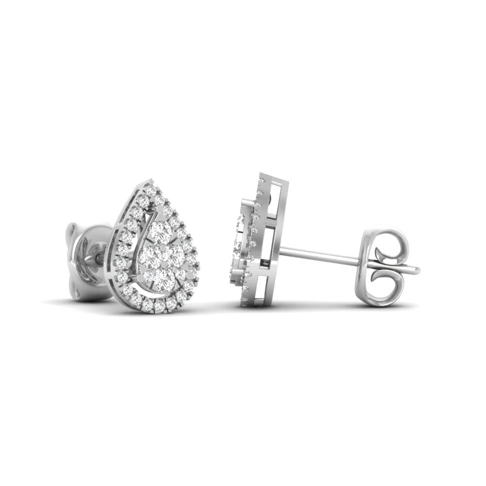 Earrings White Gold / 14K Halo Pear Diamond Stud Earrings, Lab Grown