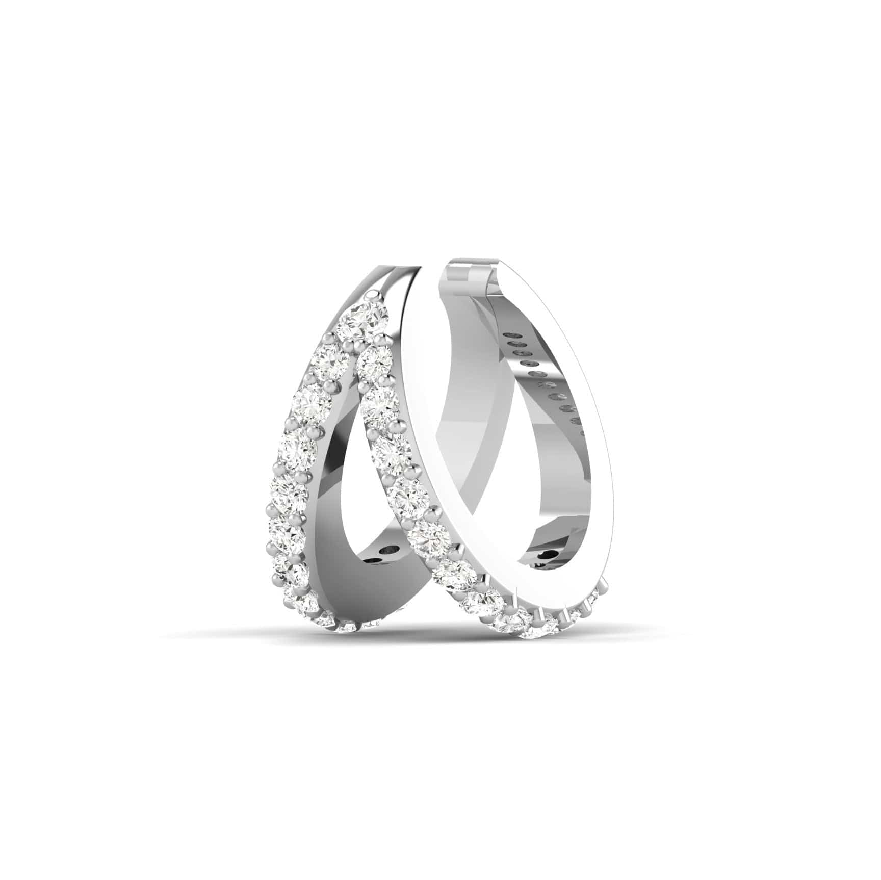 Earrings White Gold 14K or 18K Gold Two Hoop Pave Diamond Cuff Earring, lab grown