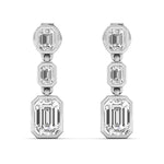 Earrings White Gold / 14K Trio Emerald Cut Diamond Bezel Set Drop Earrings, Lab Grown