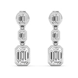 Earrings White Gold / 14K Trio Emerald Cut Diamond Bezel Set Drop Earrings, Lab Grown